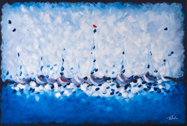 Yachts racing on blue and white ocean