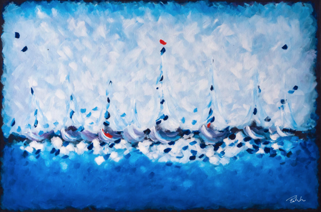 Yachts racing on blue and white ocean