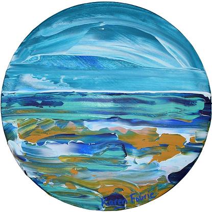 blue white abstract seascape round canvas