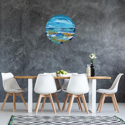 blue white abstract seascape round canvas