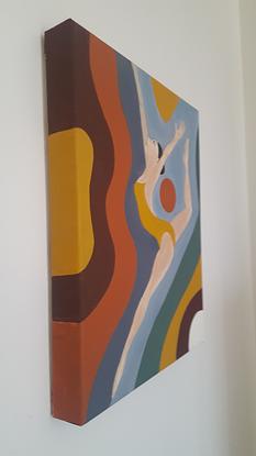 A tryptic. Rich in colour, the paintings have movement and flow.