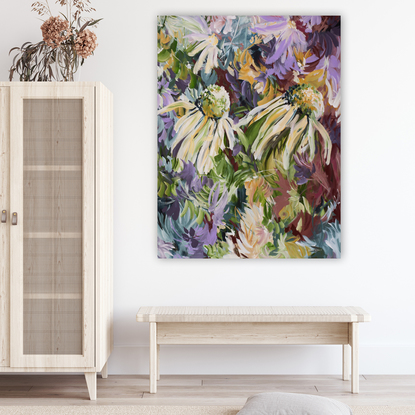 large abstract wild flower painting in a modern colourful style