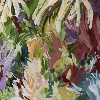 large abstract wild flower painting in a modern colourful style