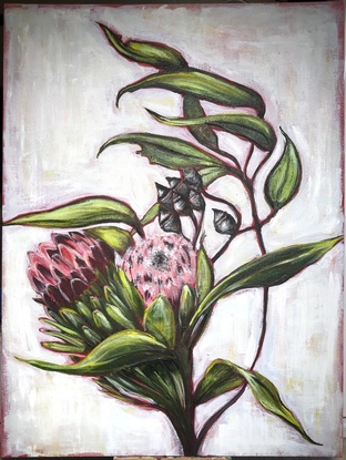 Following unprecedented bushfires, Australian wildflowers are experiencing a bumper season. This fresh, modern piece has been inspired by the unique native flora that many of us have missed during lockdown. These beautiful pink proteas will liven up your room. Featuring the Sugarbush and Pink Ice proteas.