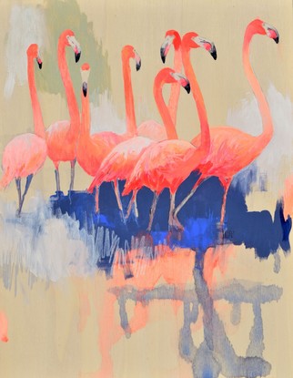 (CreativeWork) Flamingo Flock by Lydie Paton. Mixed Media. Shop online at Bluethumb.