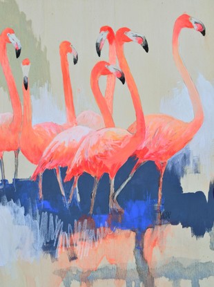 (CreativeWork) Flamingo Flock by Lydie Paton. Mixed Media. Shop online at Bluethumb.