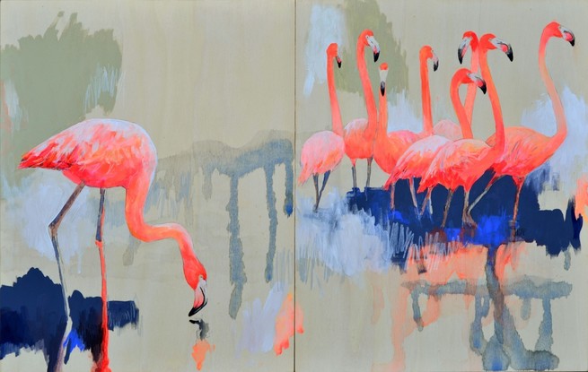 (CreativeWork) Flamingo Flock by Lydie Paton. Mixed Media. Shop online at Bluethumb.