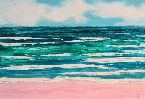 Green  and pink abstract beach reclaimed