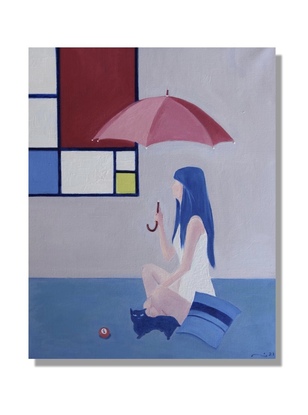 A girl with a red umbrella 