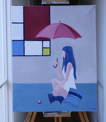 A girl with a red umbrella 