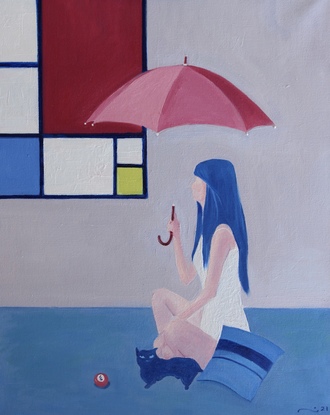 A girl with a red umbrella 