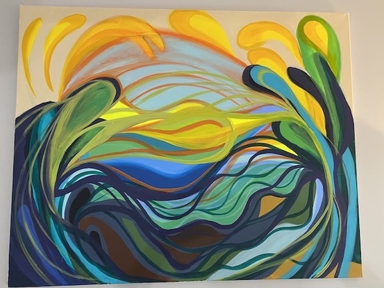 Abstract painting of a pond