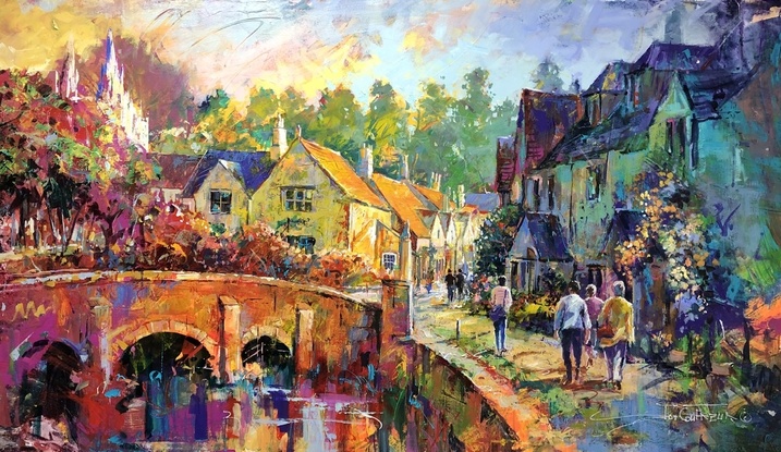 English village in vibrant colours. 