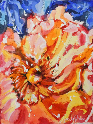 Batik watercolour abstract peony on stretched canvas