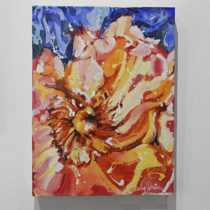 Batik watercolour abstract peony on stretched canvas