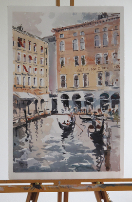 Hotel Cavalletto in Venice. Painted during my several visits to Venice. Impressionistic style.
Most of my watercolours are painted "alla prima" style without the pencil sketch, either on the site or in the studio later.