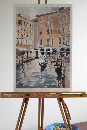 Hotel Cavalletto in Venice. Painted during my several visits to Venice. Impressionistic style.
Most of my watercolours are painted "alla prima" style without the pencil sketch, either on the site or in the studio later.