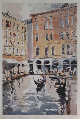 Hotel Cavalletto in Venice. Painted during my several visits to Venice. Impressionistic style.
Most of my watercolours are painted "alla prima" style without the pencil sketch, either on the site or in the studio later.