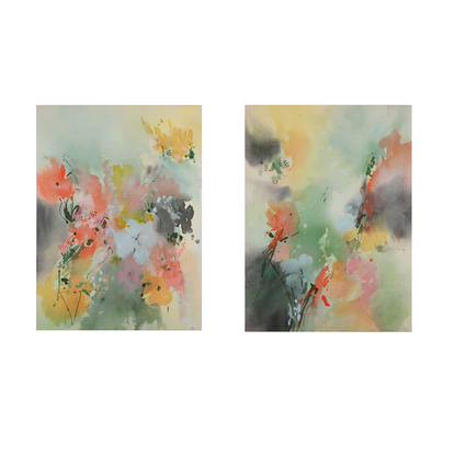 Abstract expressive diptych making a statement piece in classic green tones