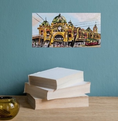 Small painting of Flinders Street Station in Melbourne