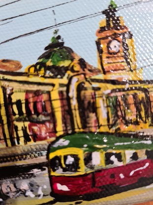 Small painting of Flinders Street Station in Melbourne