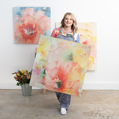 Abstract expressive watercolour happy bright colourful flower inspired flowing statement piece