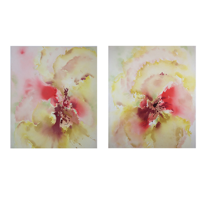 Large  Abstract expressive vertical statement with colours of the sun and sunshine. Diptych 