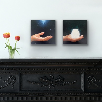 Youth's hand holding a glowing jar against a dark background.