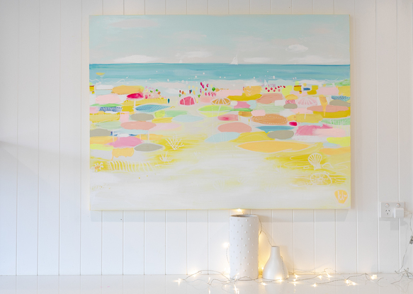 brightly coloured  Abstract beach scene painting  