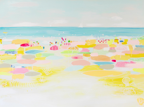 brightly coloured  Abstract beach scene painting  