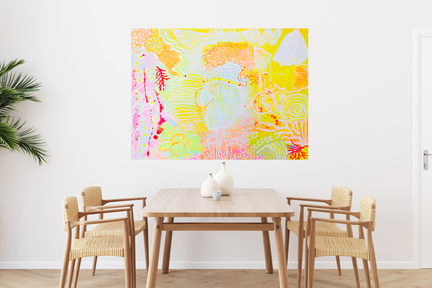 brightly coloured  Semi Abstract coral scene painting  