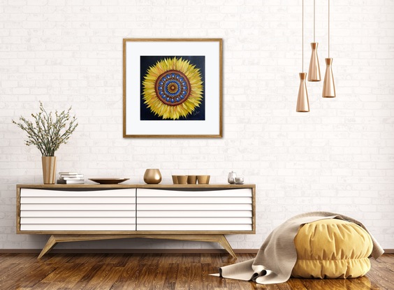 Sunflower with dot mandala fusion