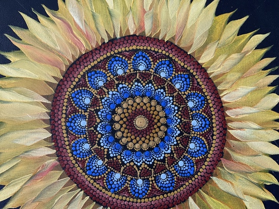 Sunflower with dot mandala fusion