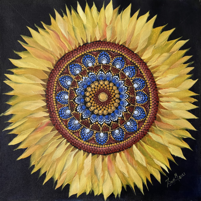 Sunflower with dot mandala fusion