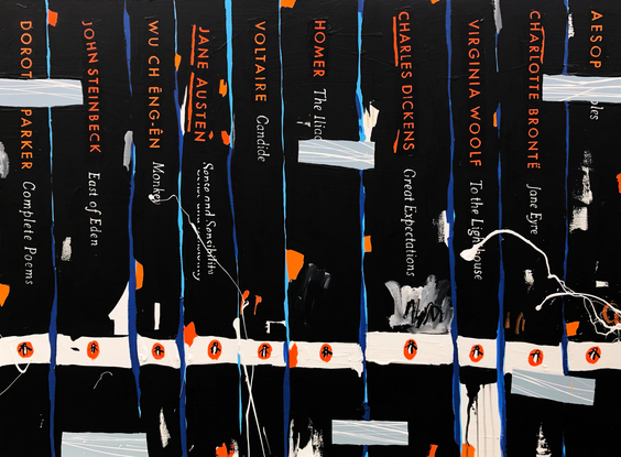 expressive painting of black Penguin classic book spines