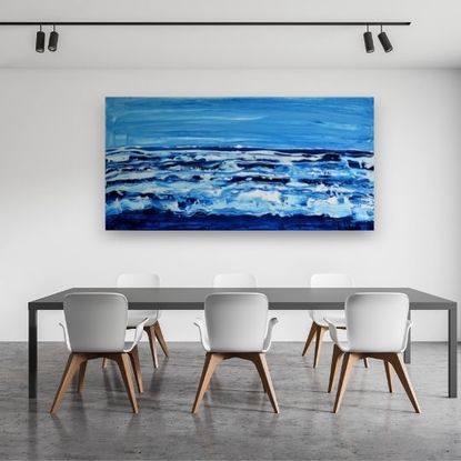 navy blue and white large statement seascape 