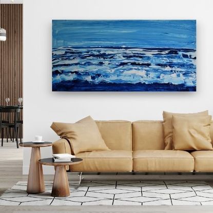 navy blue and white large statement seascape 