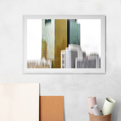 Work and Soul. Brisbane office skyscrapers with their golden and turquoise tones create a colourful, yet minimal grid. The choice of a metallic surface photographic paper adds a stunning element to this intriguing capture. From the body of work - ‘Ordinary Interesting - Kinetic City’, by emerging artist Ann Parrott with a Limited Edition of 21. Brisbane City done different. 