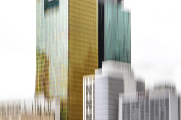 Work and Soul. Brisbane office skyscrapers with their golden and turquoise tones create a colourful, yet minimal grid. The choice of a metallic surface photographic paper adds a stunning element to this intriguing capture. From the body of work - ‘Ordinary Interesting - Kinetic City’, by emerging artist Ann Parrott with a Limited Edition of 21. Brisbane City done different. 