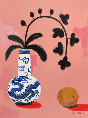 abstract orchid in Chinese vase