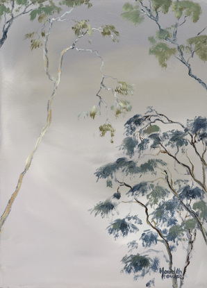 Night artwork of Gum  trees.
Framed.