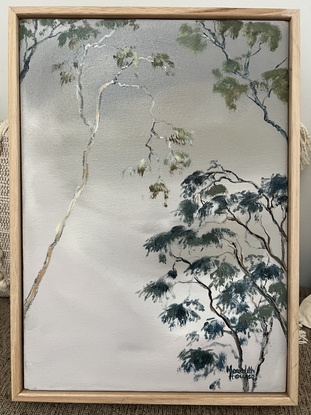 Night artwork of Gum  trees.
Framed.