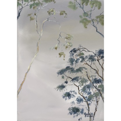 Night artwork of Gum  trees.
Framed.