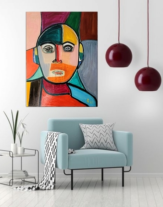 Colourful expressionist abstract portrait 
Contemporary style
Modern design 
Bright, bold figurative 