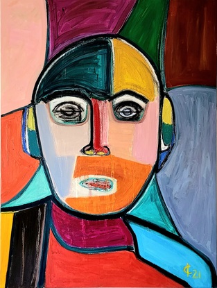 Colourful expressionist abstract portrait 
Contemporary style
Modern design 
Bright, bold figurative 