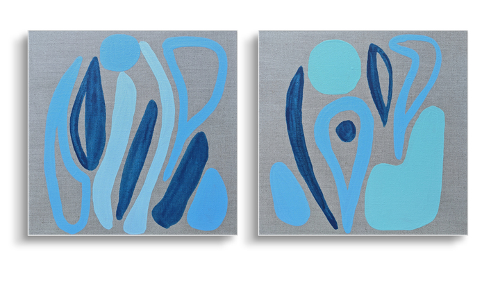 abstract flowers and shapes on a linen background