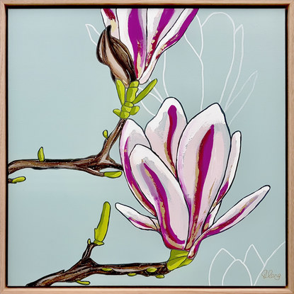 beautiful diptych textured  magnolias oversize flowers