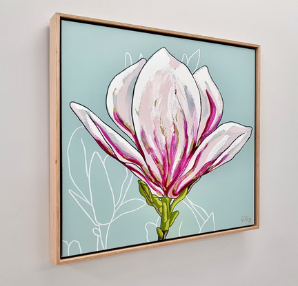 beautiful diptych textured  magnolias oversize flowers