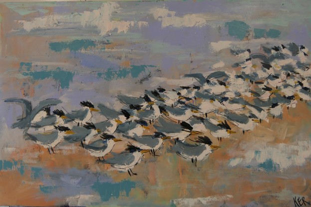 Terns on windswept beach