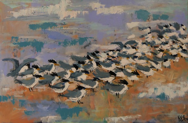 Terns on windswept beach